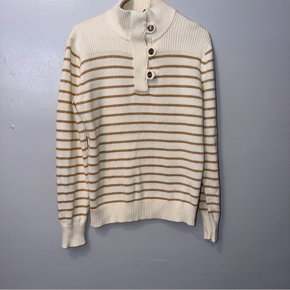 Ralph Lauren Cream & Tan Striped Turtleneck Sweater
